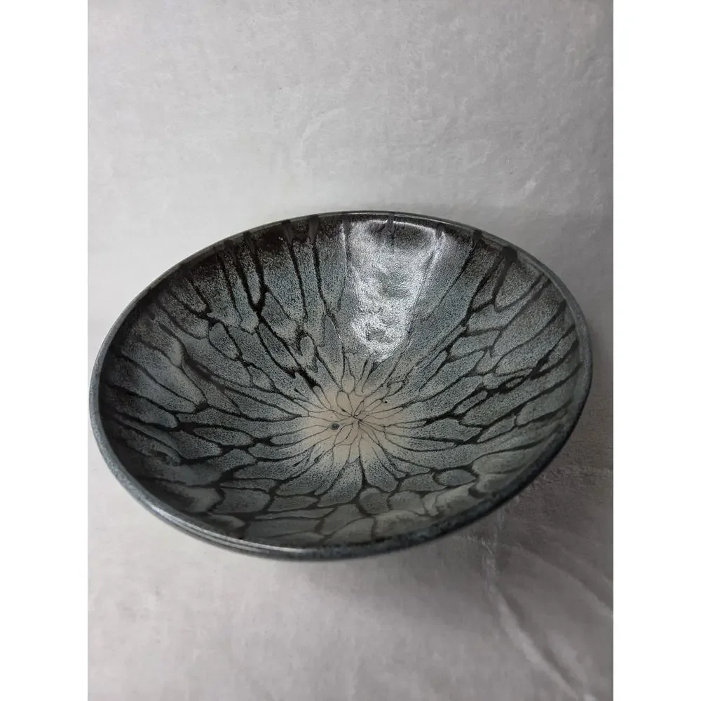 Studio Art Pottery Bowl Lava Look Blues Browns Marked With Bear Paw SMK